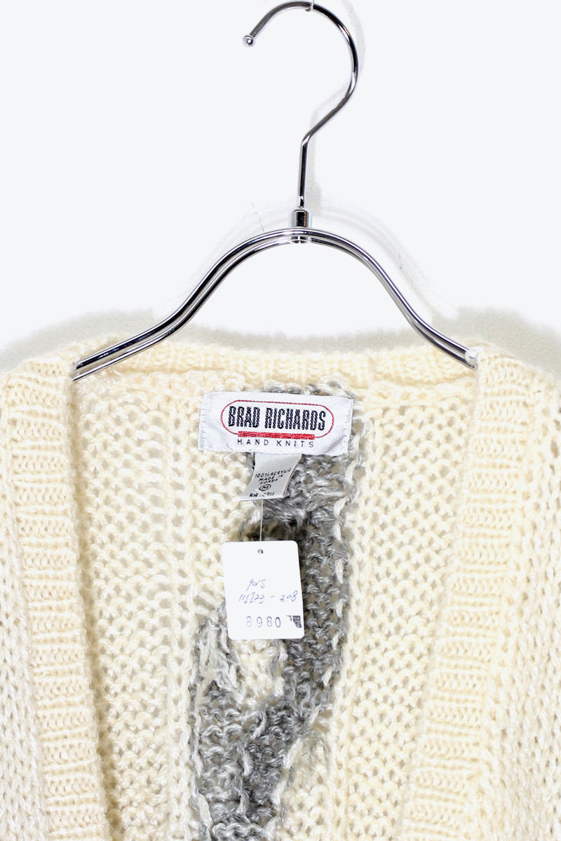 90'S DESIGN ACRYLIC CARDIGAN / CREAM [ SIZE: M USED ]