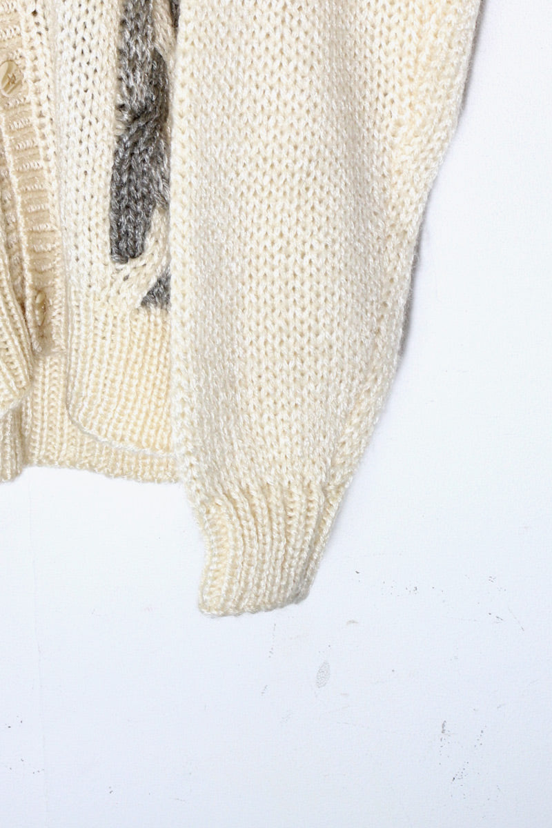 90'S DESIGN ACRYLIC CARDIGAN / CREAM [ SIZE: M USED ]