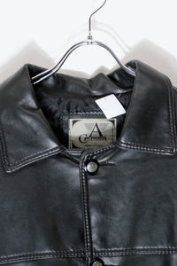 MADE IN ITALY 90'S LEATHER QUILTING LINNING COAT / BLACK [SIZE: XL相当 USED]