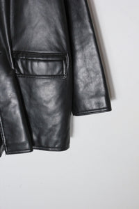 MADE IN ITALY 90'S LEATHER QUILTING LINNING COAT / BLACK [SIZE: XL相当 USED]