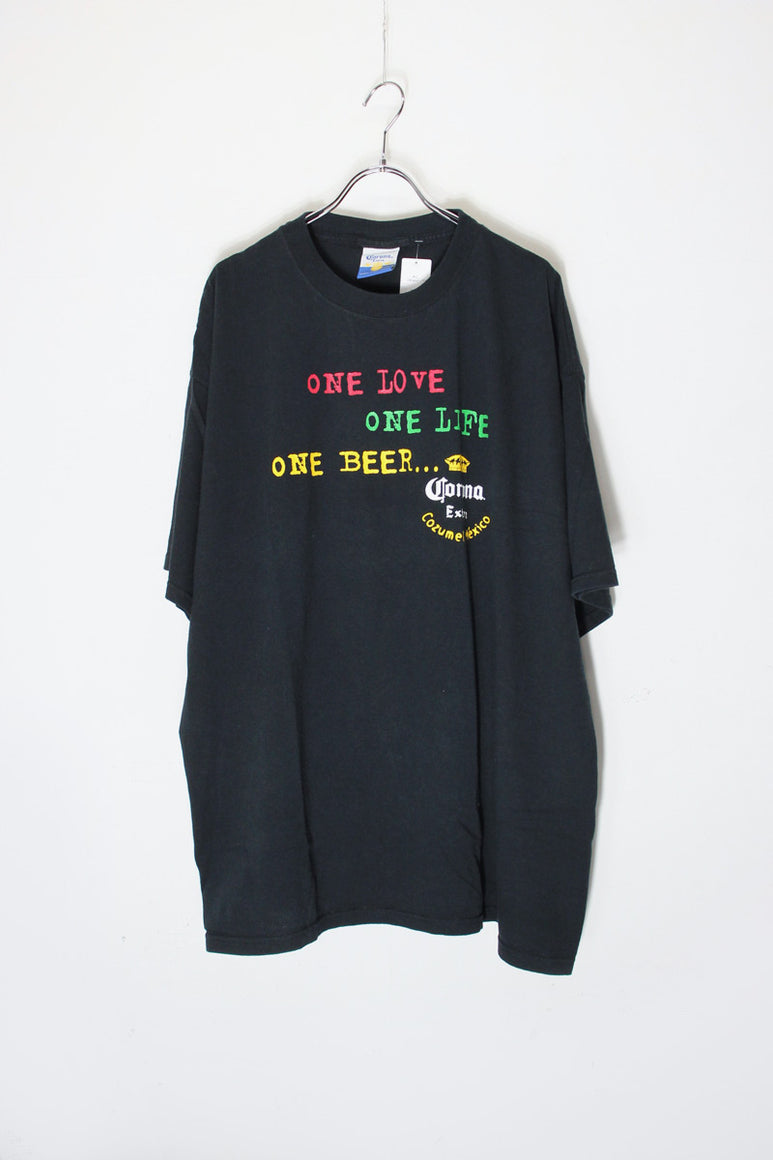 90'S S/S ONE LOVE PRINT MESSEGE T-SHIRT / BLACK [SIZE: XXL USED]