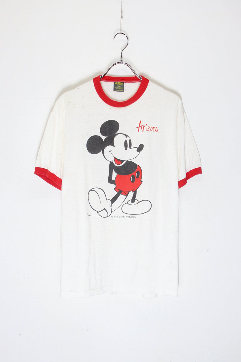 MADE IN USA 70'S S/S MICKEY PRINT CHARACTER RINGER T-SHIRT / WHITE / RED [SIZE: XL USED]