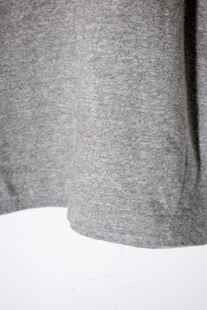 MADE IN USA 80'S S/S BIG RED PRINT RINGER T-SHIRT / GREY / BLACK [SIZE: L USED]