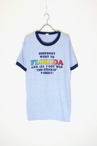 MADE IN USA 80'S S/S FLORIDA PRINT MESSAGE RINGER T-SHIRT / BLUE / NAVY [SIZE: XL USED]