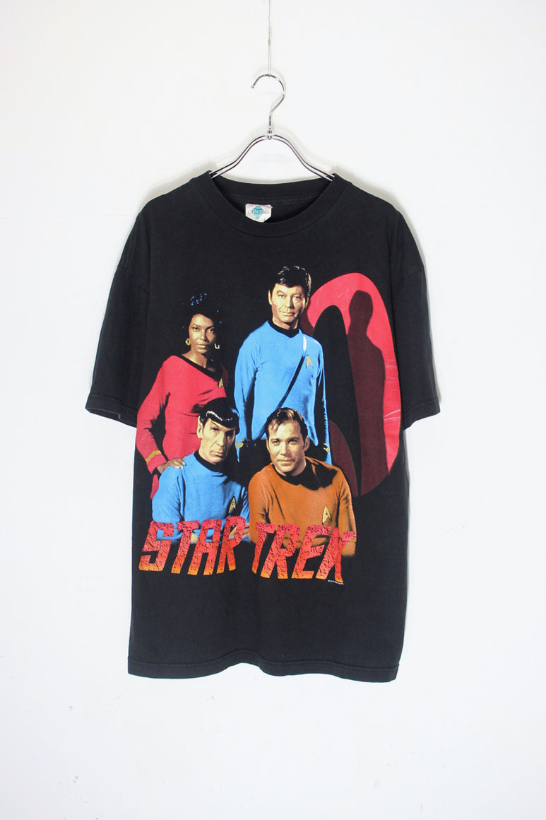 95'S S/S STAR TREK FAMILY PRINT MOVIE T-SHIRT / BLACK [SIZE: L USED]