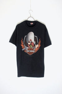 11'S S/S LOONY TUNES BACK PRINT MOTOR CYCLE T-SHIRT / BLACK [SIZE: L USED]