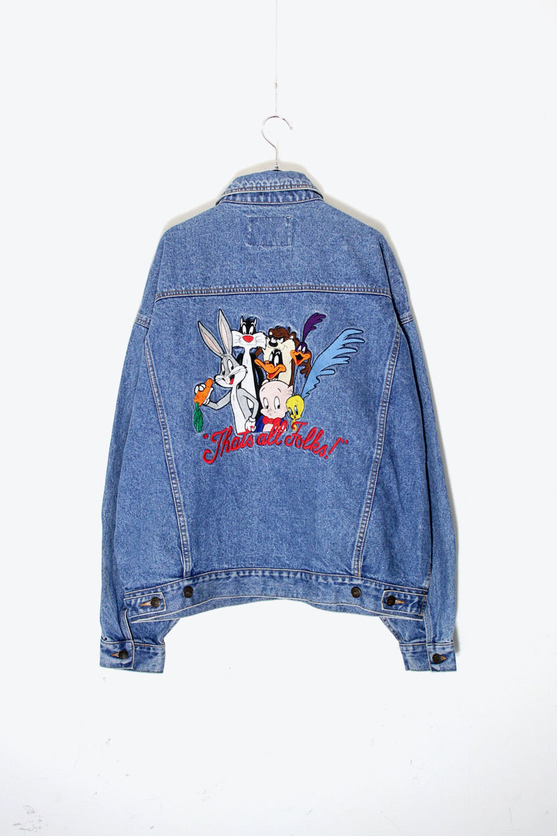 90'S LOONEY TUNES BACK EMBROIDERY DENIM JACKET / INDIGO [SIZE: L USED]