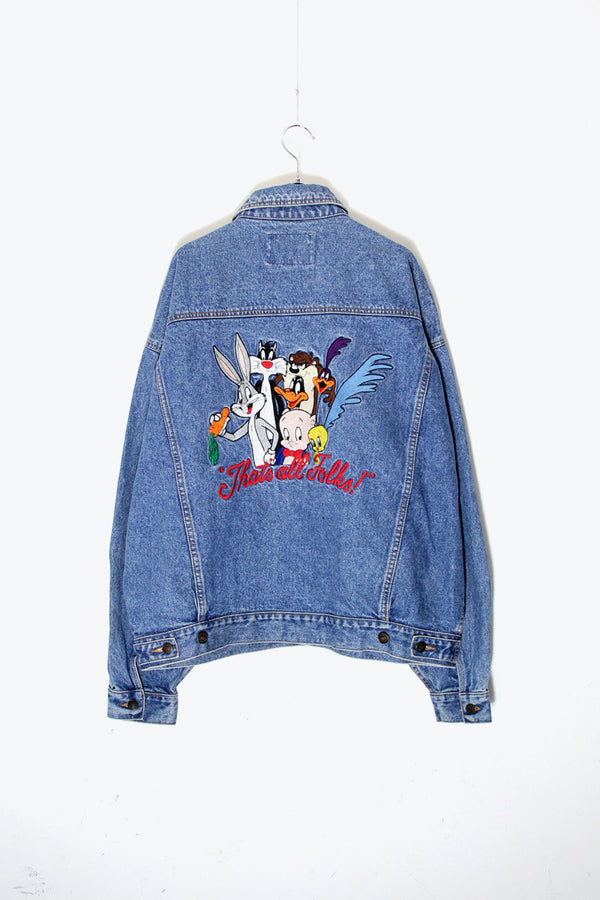 90'S LOONEY TUNES BACK EMBROIDERY DENIM JACKET / INDIGO [SIZE: L USED]