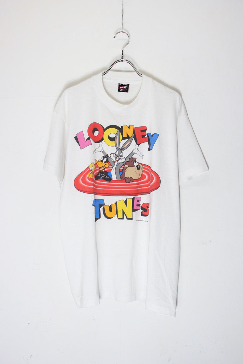 MADE IN USA 95'S S/S LOONEY TUNES PRINT CHARACTER T-SHIRT / WHITE [SIZE: XL USED]