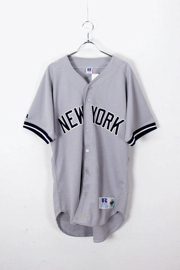 MADE IN USA 90'S NY YANKEES BASEBALL SHIRT / GRAY [SIZE: 44 USED]