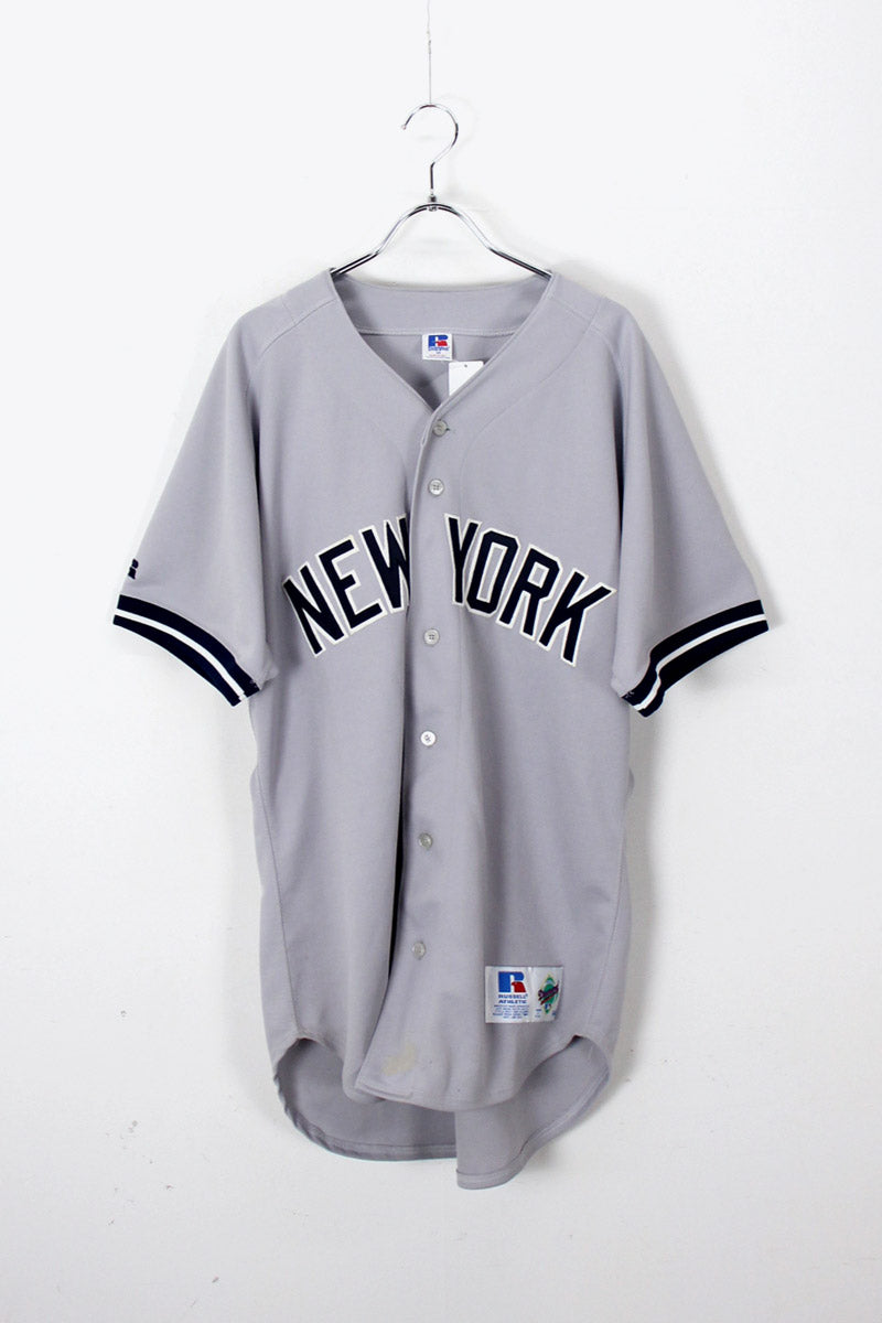 MADE IN USA 90'S NY YANKEES BASEBALL SHIRT / GREY [SIZE: 44 USED]