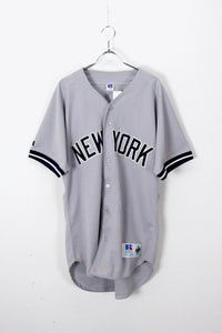 MADE IN USA 90'S NY YANKEES BASEBALL SHIRT / GREY [SIZE: 44 USED]