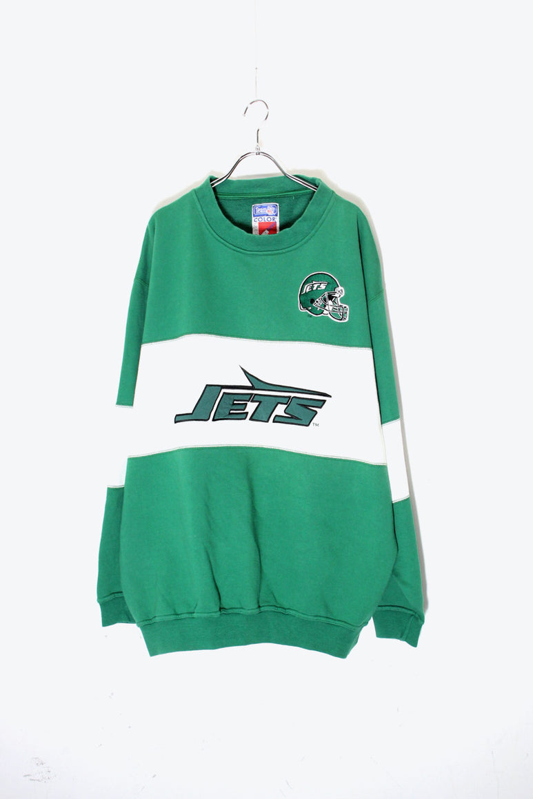 90'S NY JETS LOGO EMBROIDERY NFL SPORT SWEATSHIRT / GREEN / WHITE [SIZE: XL USED]