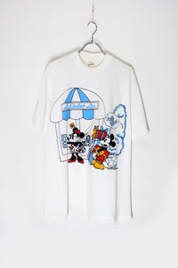 MADE IN USA 84'S S/S MICKEY AND MINNIE PRINT CHARACTER T-SHIRT / WHITE [SIZE: XXL USED]