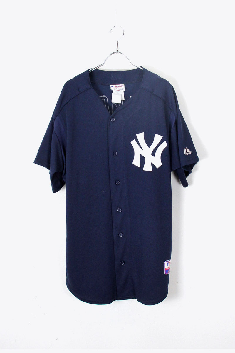 MADE IN USA 90'S NY YANKEES 18 JOHNNY DAMON BASEBALL SHIRT / NAVY [SIZE: L USED]