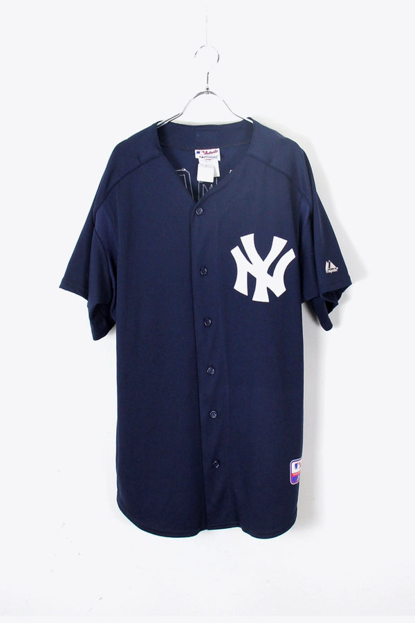 MADE IN USA 90'S NY YANKEES 18 JOHNNY DAMON BASEBALL SHIRT / NAVY [SIZE: L USED]
