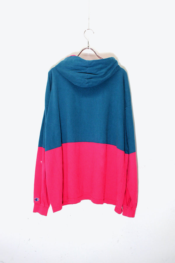 MADE IN USA 90'S AUTHENTIC TWO TONE HOODIE SWEATSHIRT / GREEN / PINK [SIZE: XXL USED]