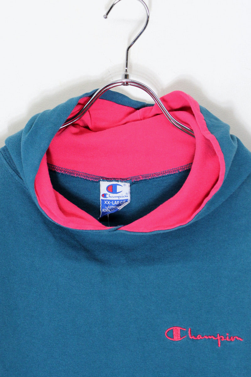 MADE IN USA 90'S AUTHENTIC TWO TONE HOODIE SWEATSHIRT / GREEN / PINK [SIZE: XXL USED]