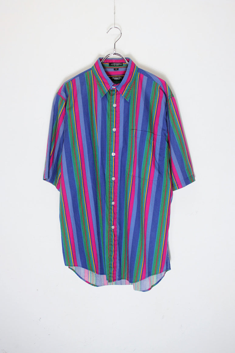 MADE IN USA 90'S S/S STRIPE SHIRT / MULTI [SIZE: M USED]