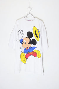 MADE IN PAKISTAN 90'S MICKEY PRINT CHARACTER T-SHIRT / WHITE [SIZE: XL USED]