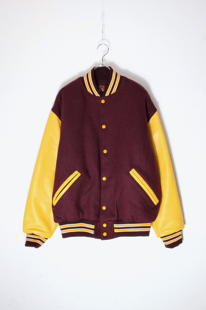 MADE IN USA 90'S STADIUM JACKET / BURGUNDY/YELLOW [SIZE:  M USED]