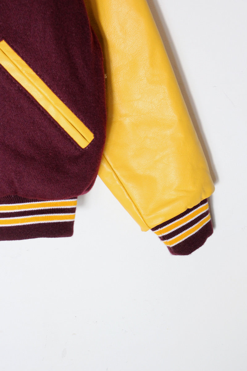 MADE IN USA 90'S STADIUM JACKET / BURGUNDY/YELLOW [SIZE: M USED]