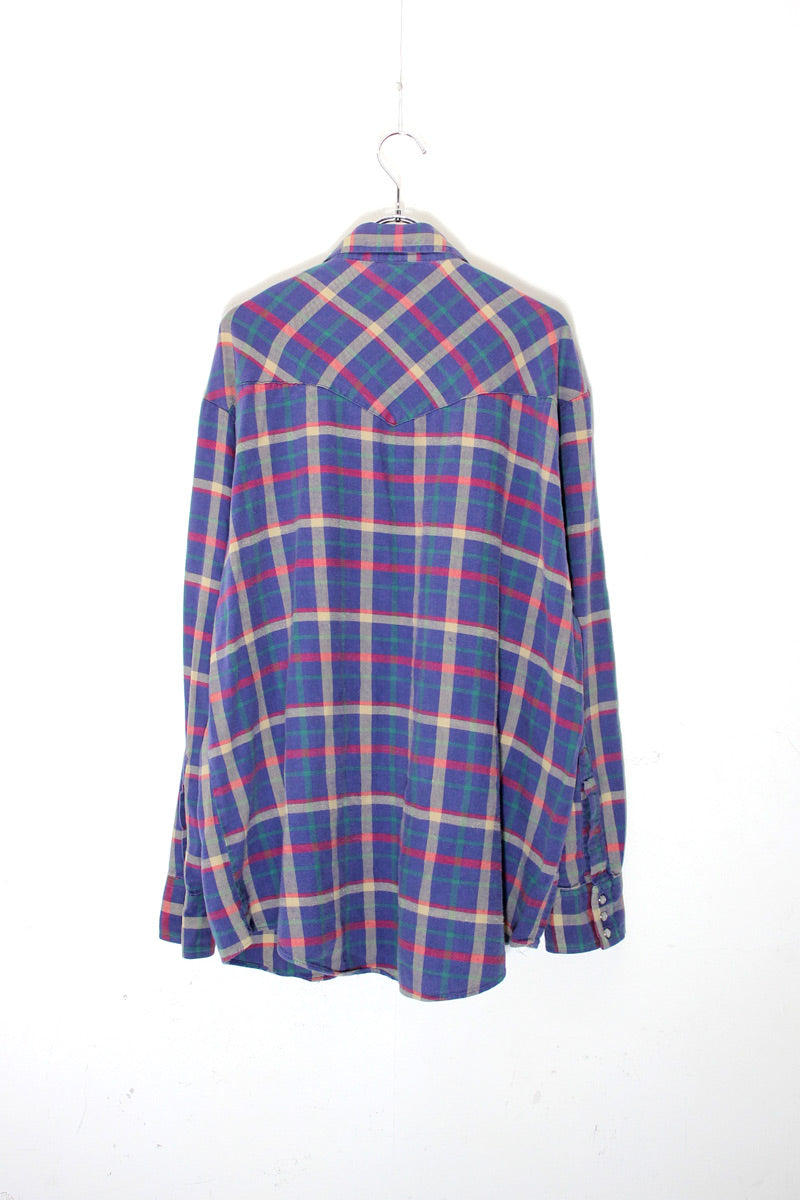 90'S L/S CHECK WESTERN SHIRT / BLUE / MULTI [SIZE: XL USED]