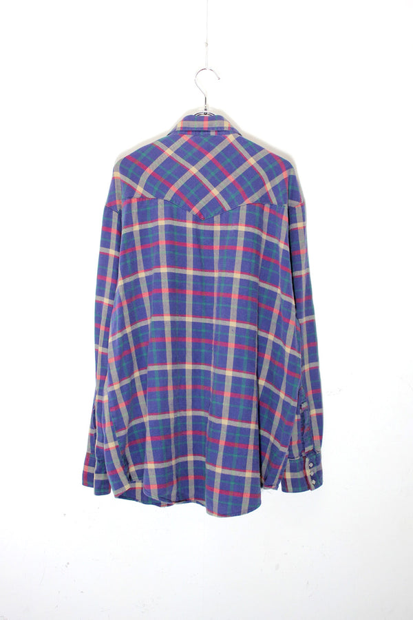 90'S L/S CHECK WESTERN SHIRT / BLUE / MULTI [SIZE: XL USED]