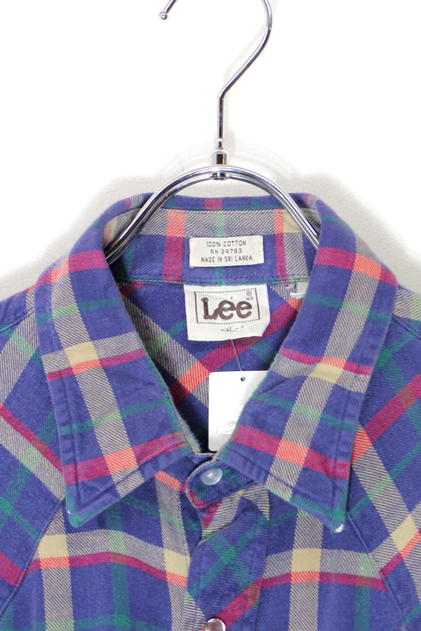 90'S L/S CHECK WESTERN SHIRT / BLUE / MULTI [SIZE: XL USED]