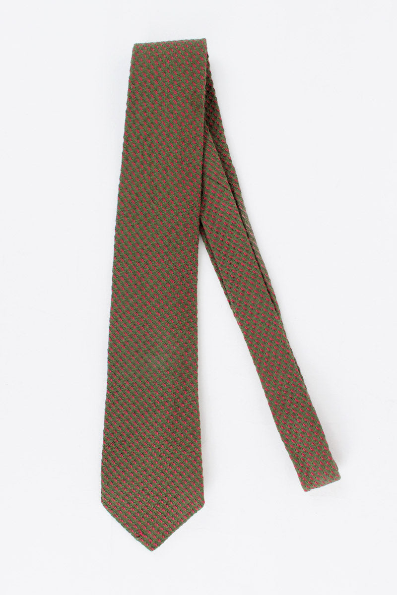 MADE IN FRANCE SILK COTTON NECKTIE / OLIVE/RED [SIZE: O/S USED]