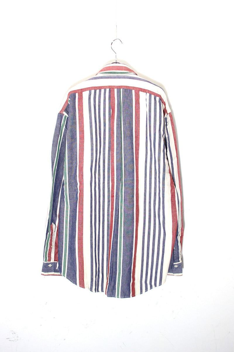 90's Long-Sleeve Button-Down Stripe Shirt / Blue / Multi [SIZE: XL DEADSTOCK/NOS]