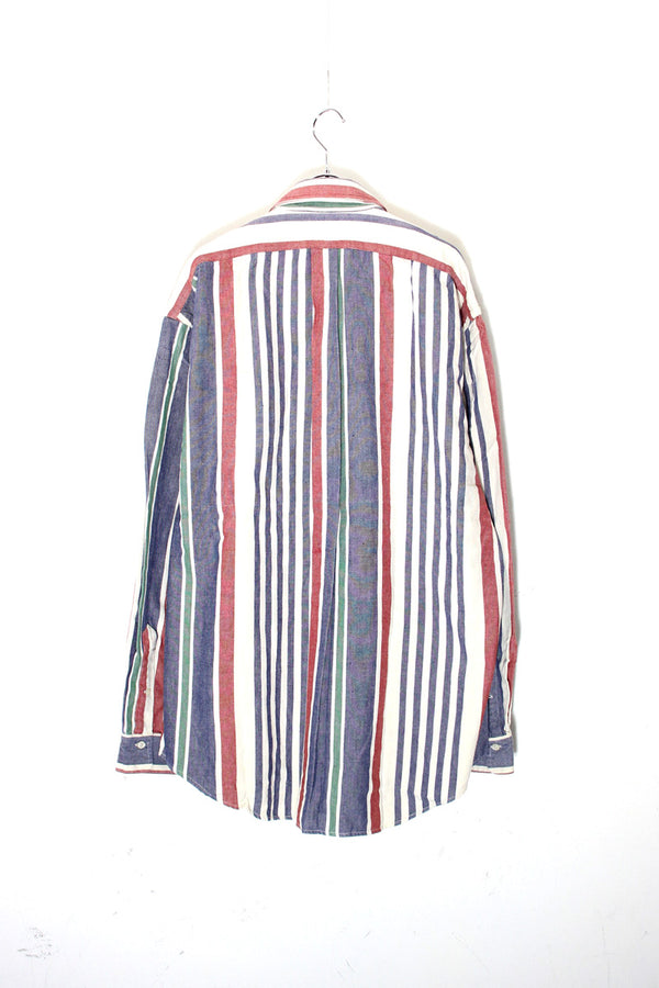90's Long-Sleeve Button-Down Stripe Shirt / Blue / Multi [SIZE: XL DEADSTOCK/NOS]