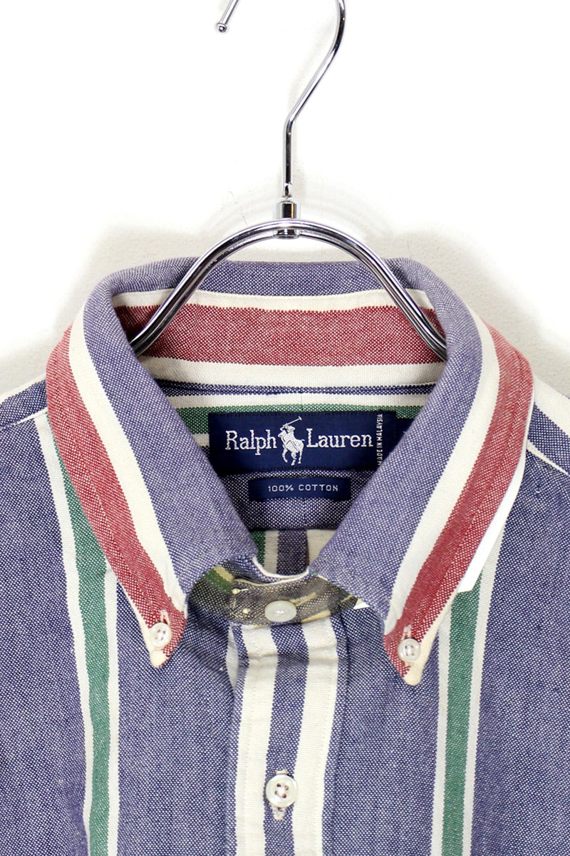 90's Long-Sleeve Button-Down Stripe Shirt / Blue / Multi [SIZE: XL DEADSTOCK/NOS]