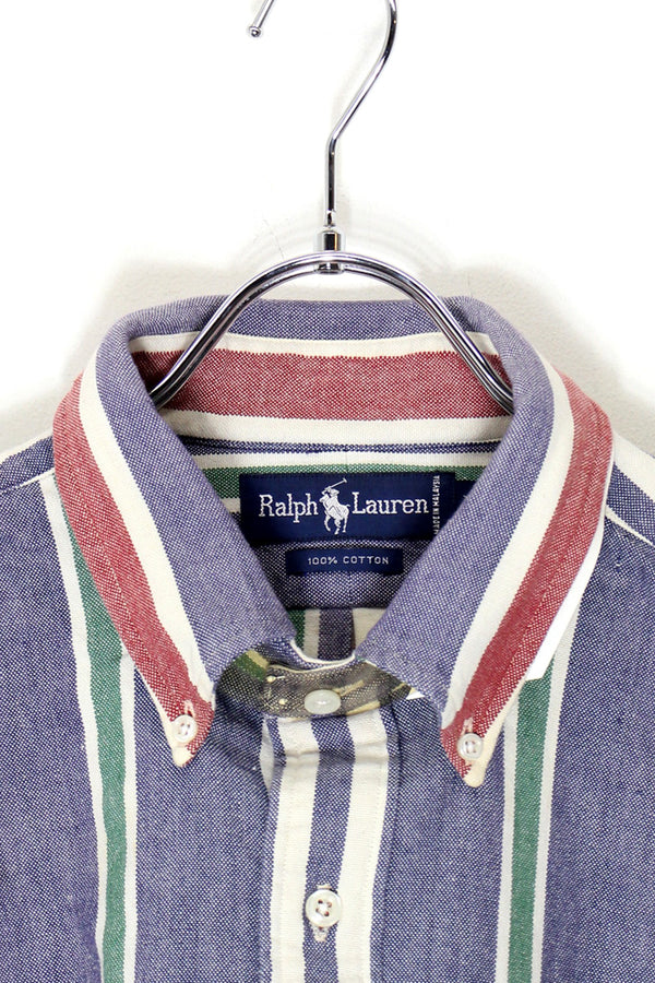 90's Long-Sleeve Button-Down Stripe Shirt / Blue / Multi [SIZE: XL DEADSTOCK/NOS]