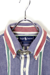 90'S L/S B.D STRIPE SHIRT / BLUE / MULTI [SIZE: XL DEADSTOCK/NOS]