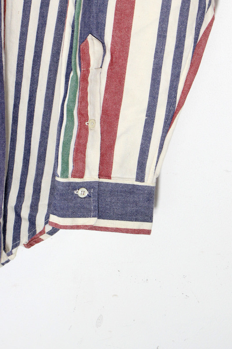 90's Long-Sleeve Button-Down Stripe Shirt / Blue / Multi [SIZE: XL DEADSTOCK/NOS]