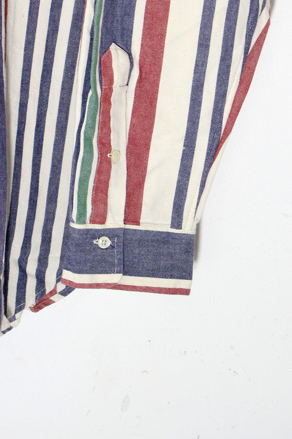 90's Long-Sleeve Button-Down Stripe Shirt / Blue / Multi [SIZE: XL DEADSTOCK/NOS]