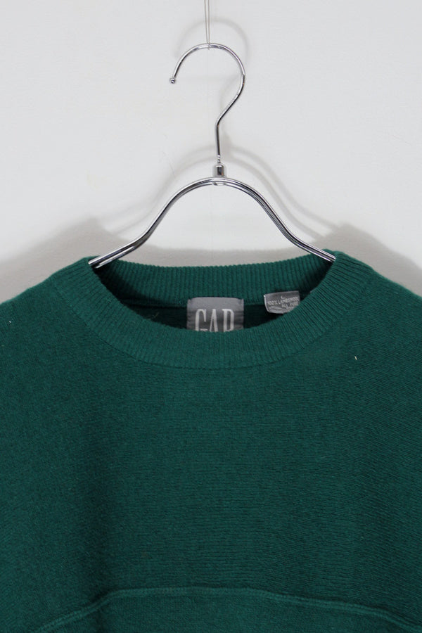 90'S LINE POCKET DESIGN LAMBS WOOL KNIT SWEATER / GREEN [SIZE: L DEADSTOCK/NOS]