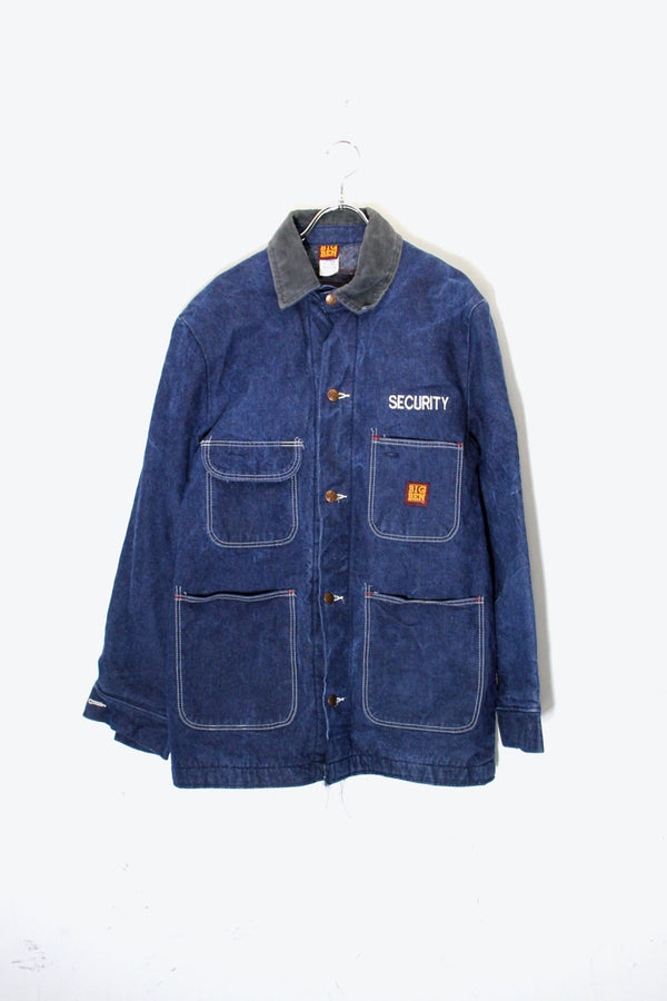 MADE IN USA 80s SECURITY BACK EMBROIDERY DENIM COVERALL / INDIGO [SIZE: S equivalent USED]