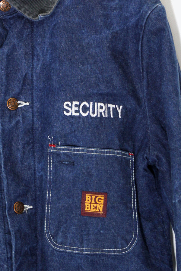 MADE IN USA 80s SECURITY BACK EMBROIDERY DENIM COVERALL / INDIGO [SIZE: S equivalent USED]