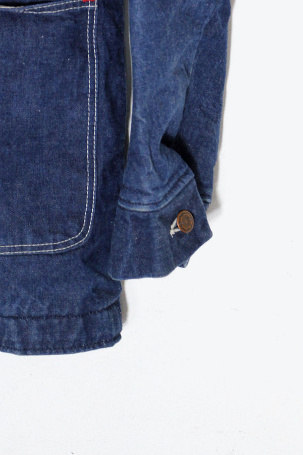 MADE IN USA 80s SECURITY BACK EMBROIDERY DENIM COVERALL / INDIGO [SIZE: S equivalent USED]