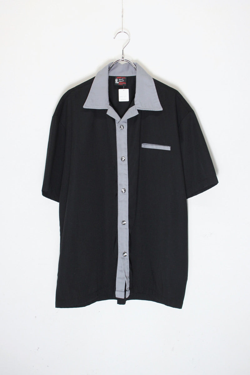 MADE IN USA S/S OPEN COLLAR PAJAMA SHIRT / BLACK/GREY [SIZE: L USED]