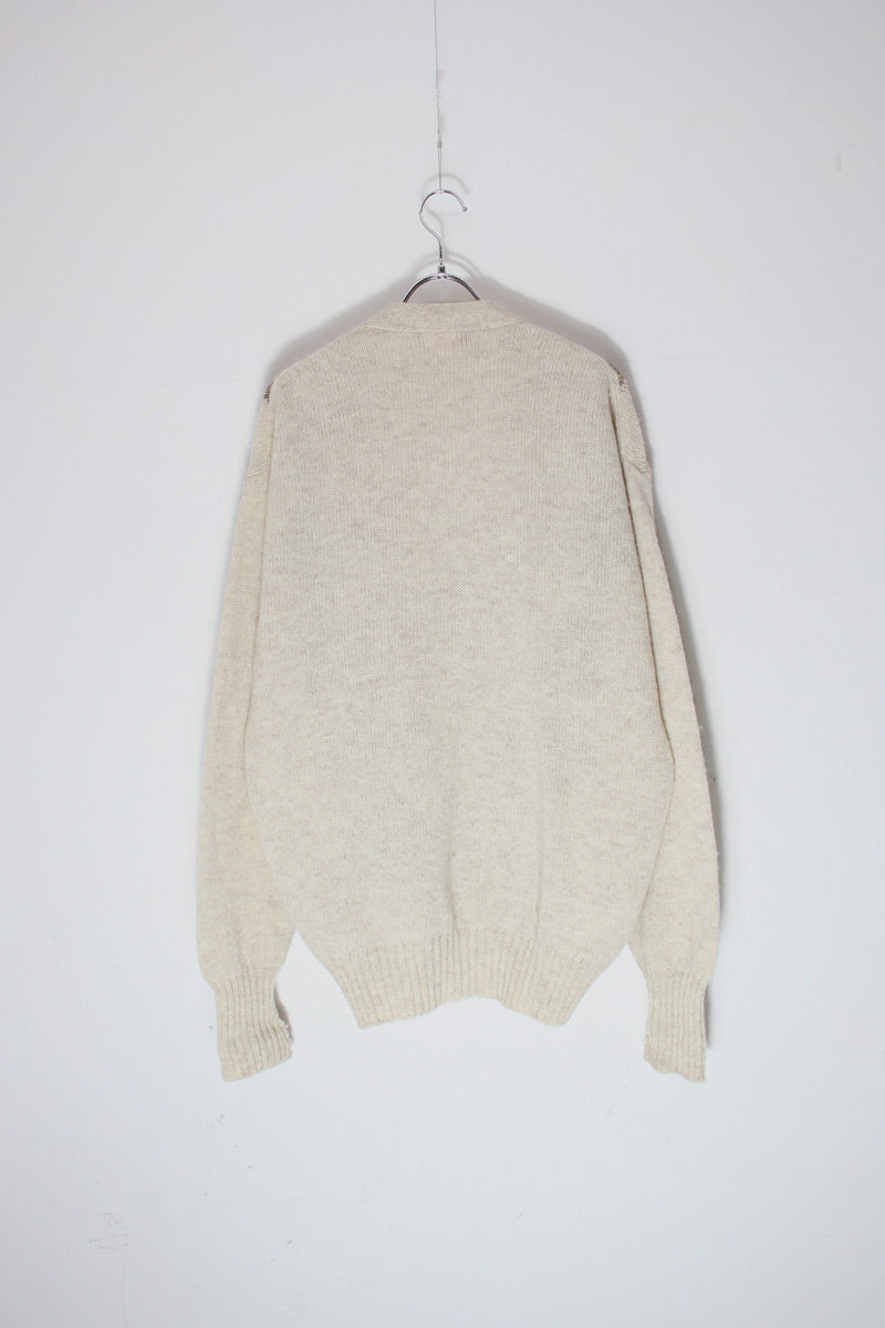 MADE IN IRELAND 90'S PURE WOOL ARGYLE PATTERN KNIT CARDIGAN / OATMEAL MULTI [SIZE: L USED]