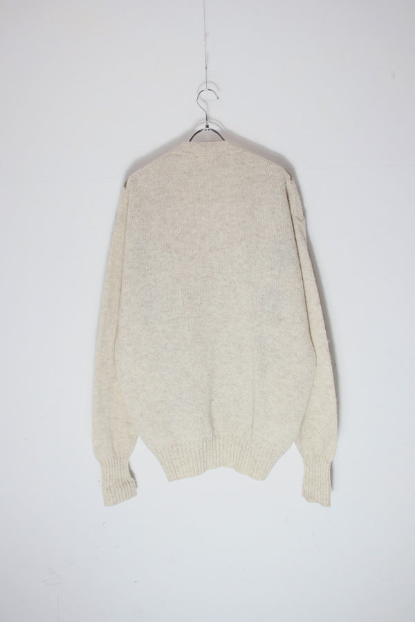 MADE IN IRELAND 90'S PURE WOOL ARGYLE PATTERN KNIT CARDIGAN / OATMEAL MULTI [SIZE: L USED]