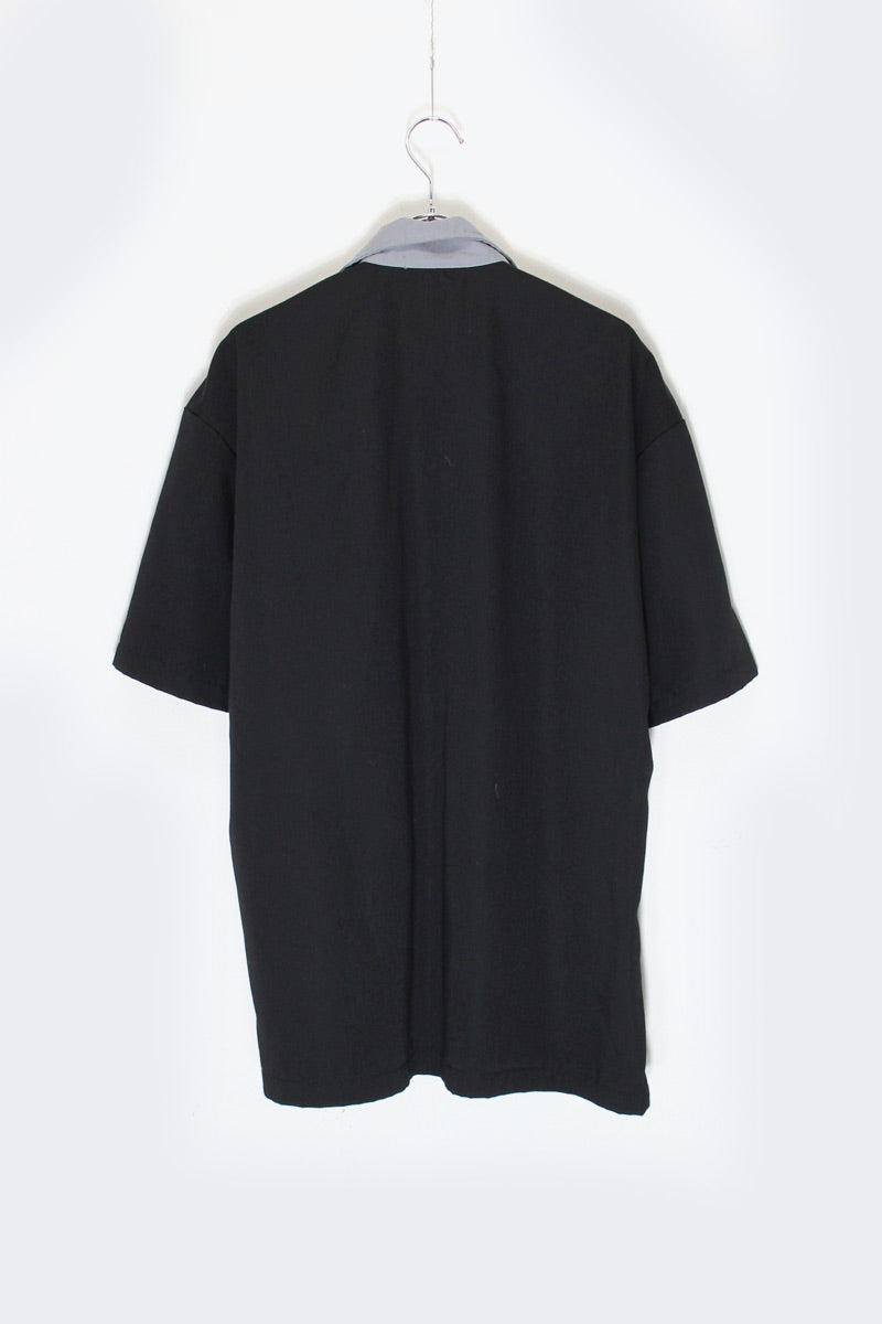 MADE IN USA S/S OPEN COLLAR PAJAMA SHIRT / BLACK/GREY [SIZE: L USED]