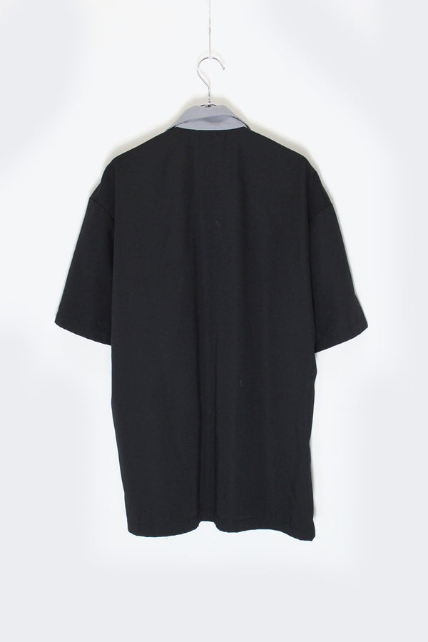 MADE IN USA S/S OPEN COLLAR PAJAMA SHIRT / BLACK/GREY [SIZE: L USED]