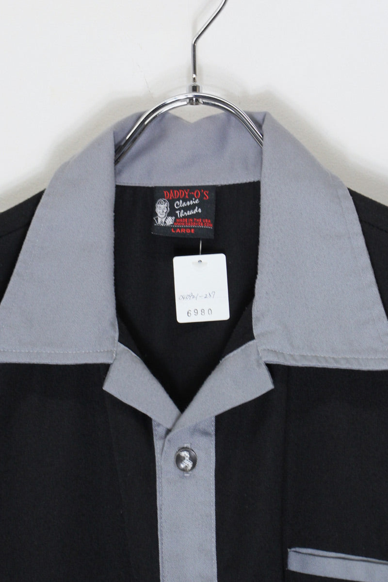 MADE IN USA S/S OPEN COLLAR PAJAMA SHIRT / BLACK/GREY [SIZE: L USED]