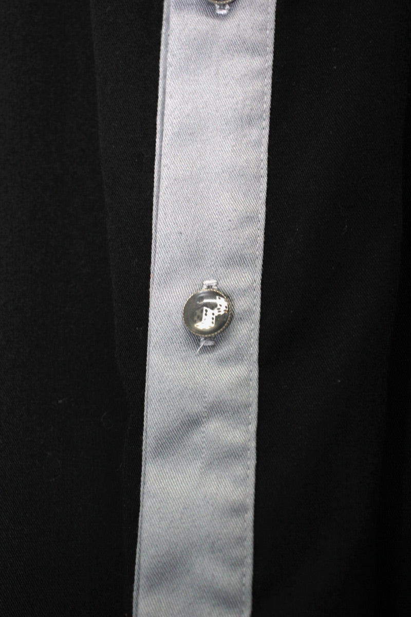 MADE IN USA S/S OPEN COLLAR PAJAMA SHIRT / BLACK/GREY [SIZE: L USED]