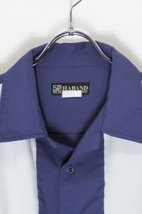 S/S OPEN COLLAR TWO-TONE SHIRT / NAVY/WHITE [SIZE: XL USED]