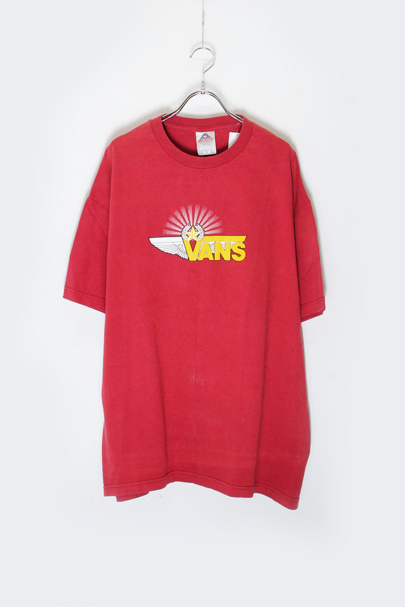 MADE IN USA 90'S S/S VANS LOGO PRINT T-SHIRT / RED  [SIZE: XL USED]